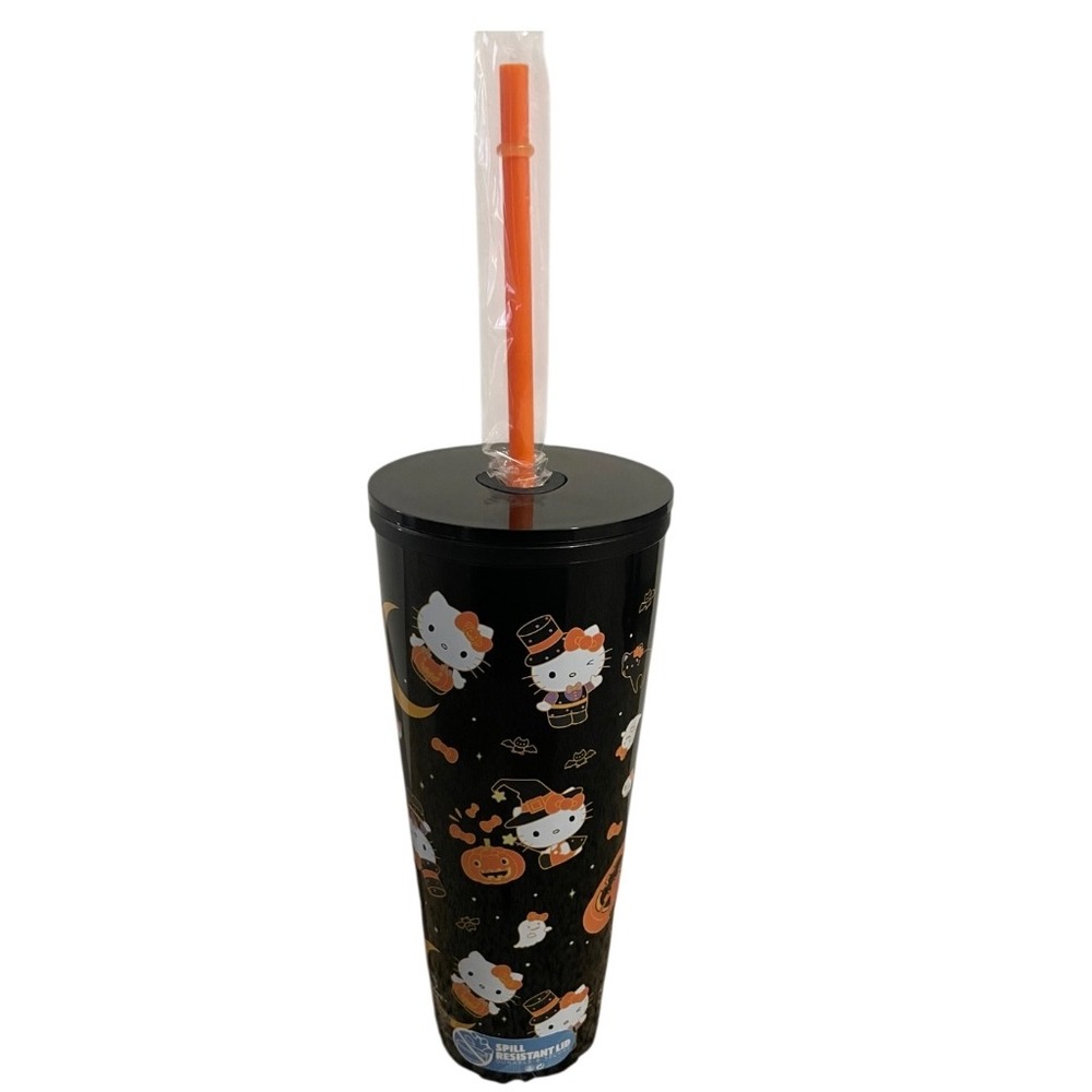 Hello Kitty Halloween Tumbler Cup With‎ Straw Black Orange Pumpkin Witch Design